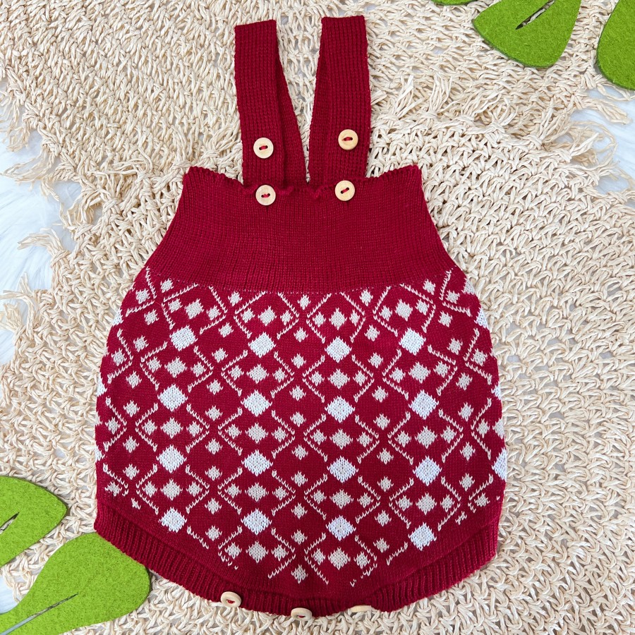   Jardineira Curta de Linha Desenhos Geométricos - Vermelho